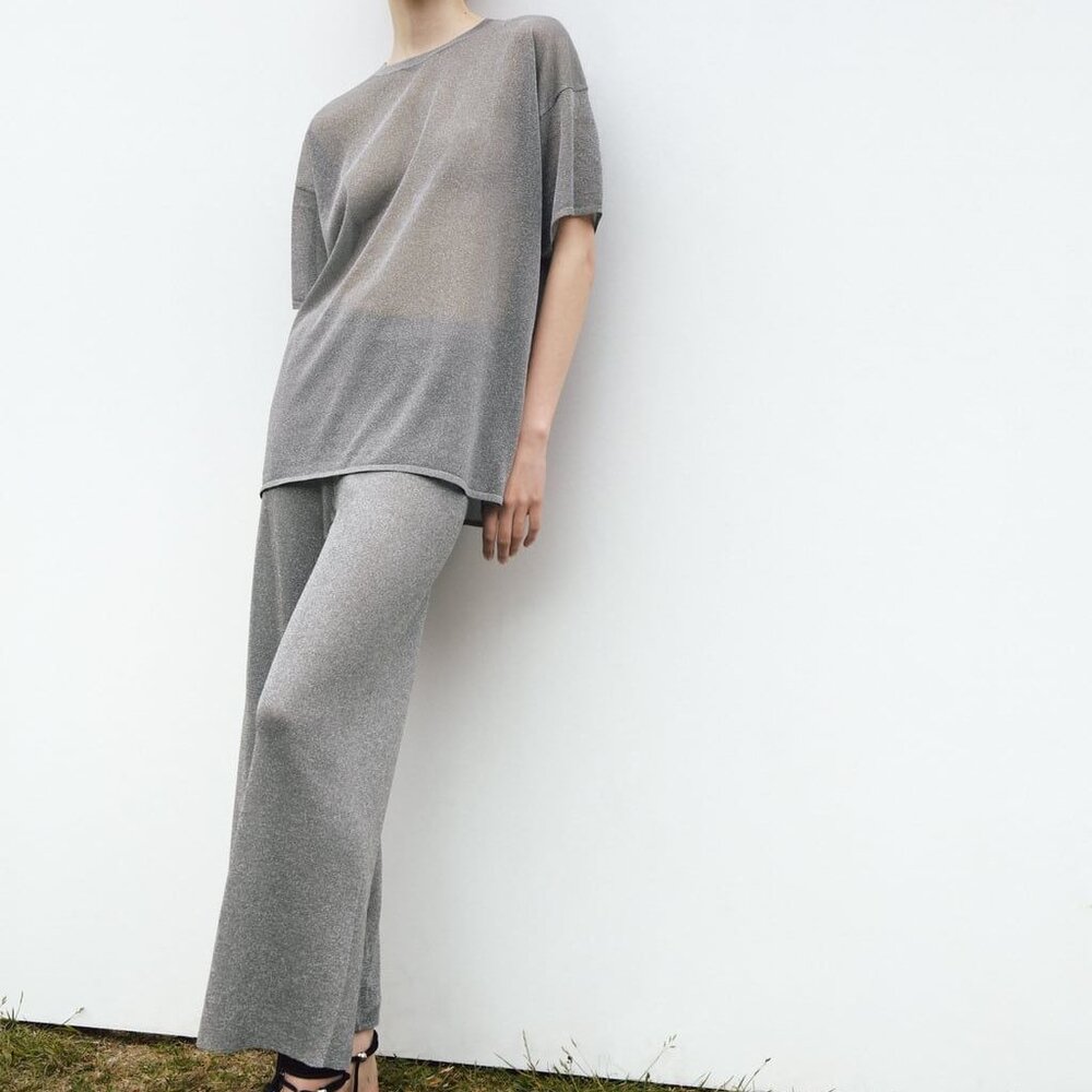 NWT Zara Metallic Silver Matching Set